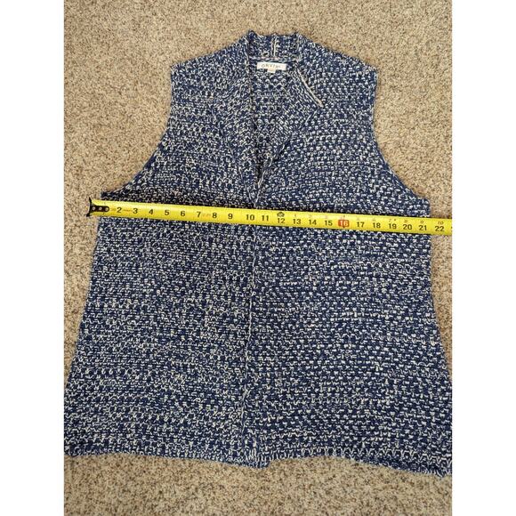 Orvis Womens Basketweave Knit Sweater Vest Cardigan Blue White Nautical Sz Large - Picture 6 of 8